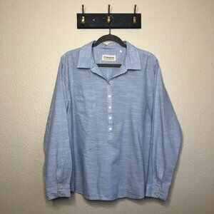 Aventura Blue 100% Organic Cotton Gauze Top Blouse Womens XL Beachy Cottage Boho